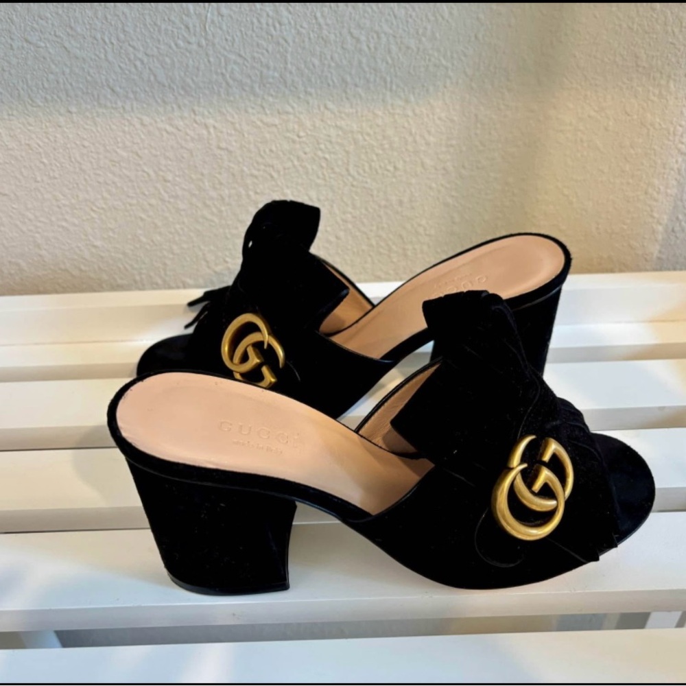 Gucci Women's Black Mules with Gold Accents